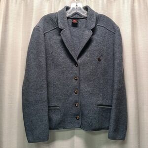 Giesswein Tirol Women's 46 Gray 100% Wool Sweater‎ Jacket Austria Vintage Collar